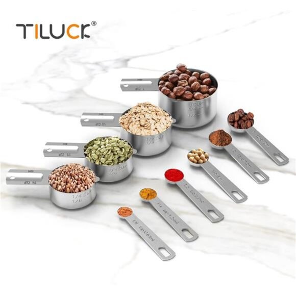 10 Pieces Stainless Steel Measuring Cups & Spoons Set, Kitchen Cooking Baking - Picture 5 of 6